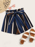 Plus Paperbag Waist Striped Belted Shorts
